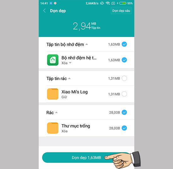 Xóa các mục tương ứng